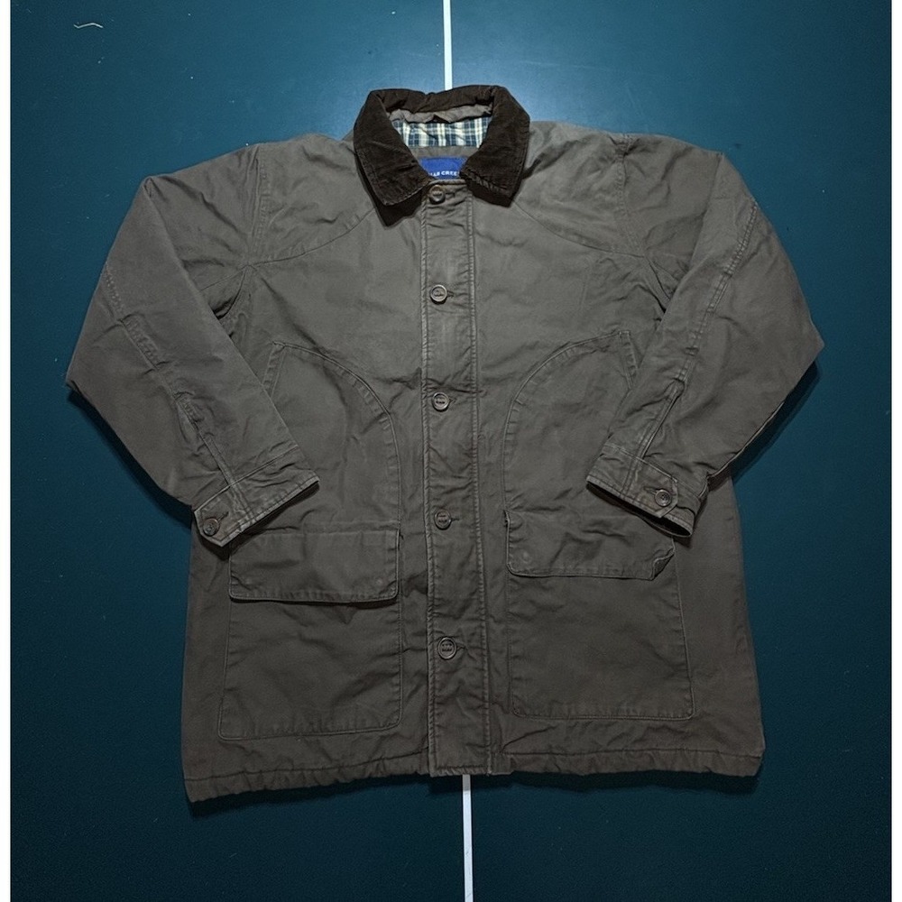 Vintage Falls Creek Chore Coat‎ Men's 2XL Brown Plaid Lined Barn Corduroy Collar